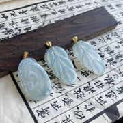 18K Gold Icy Jadeite Leaf/Ruyi Pendant