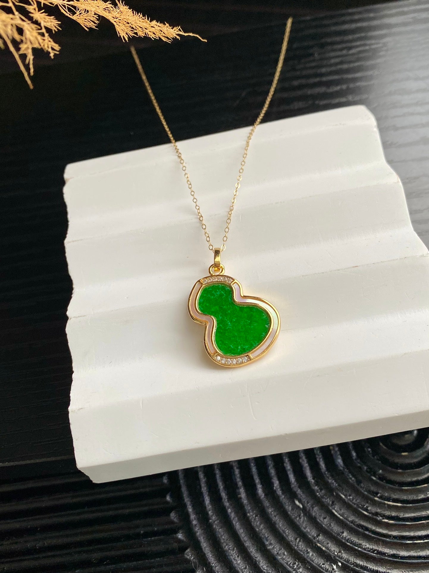 S925 Silver Full Green Gourd Pendant