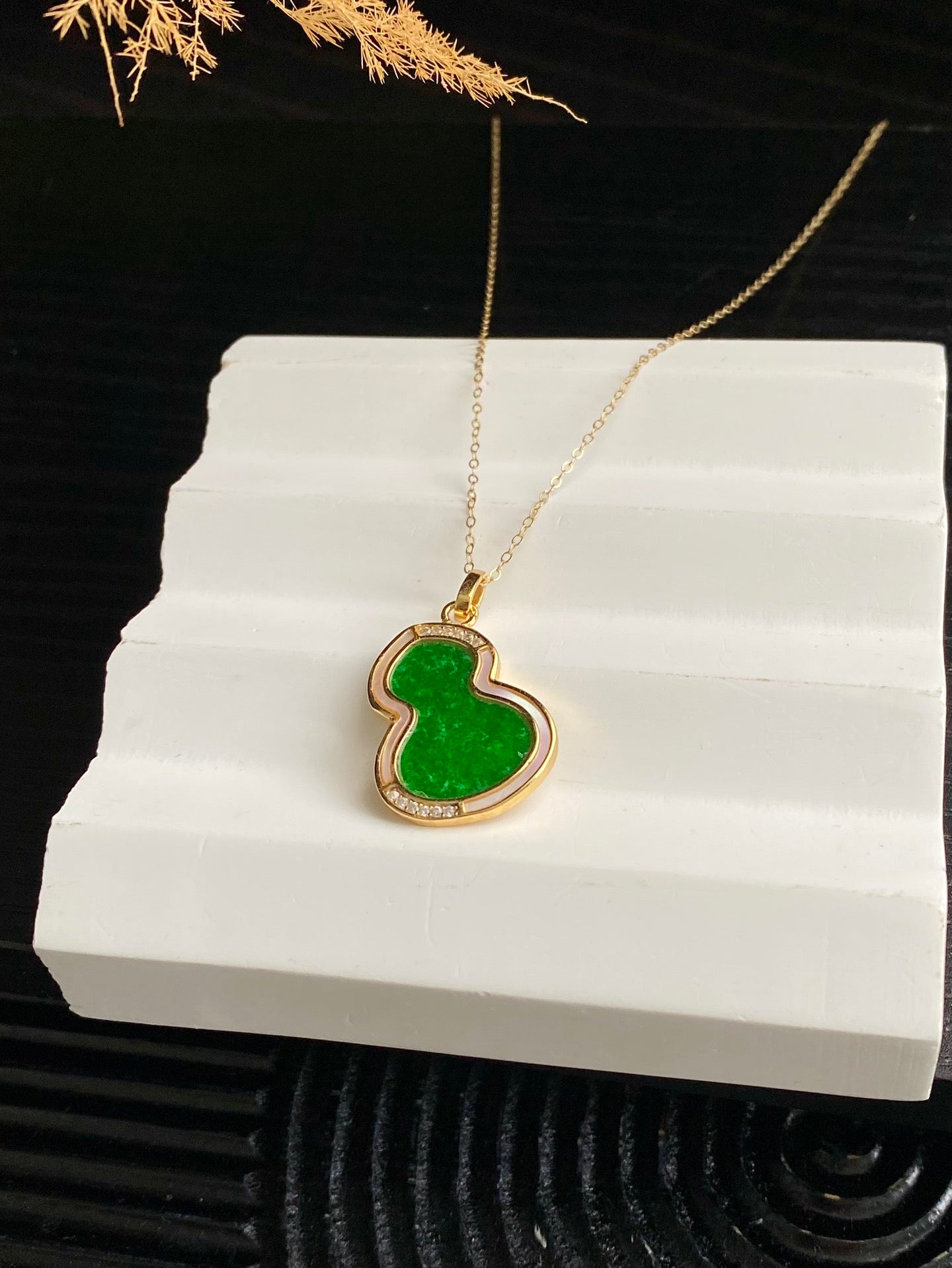 S925 Silver Full Green Gourd Pendant