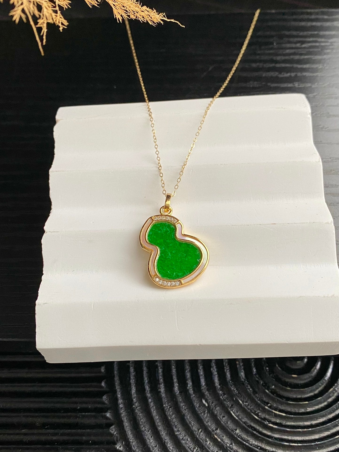 S925 Silver Full Green Gourd Pendant