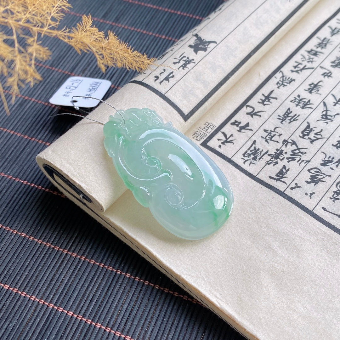 Green Veined Jadeite Ruyi Pendant