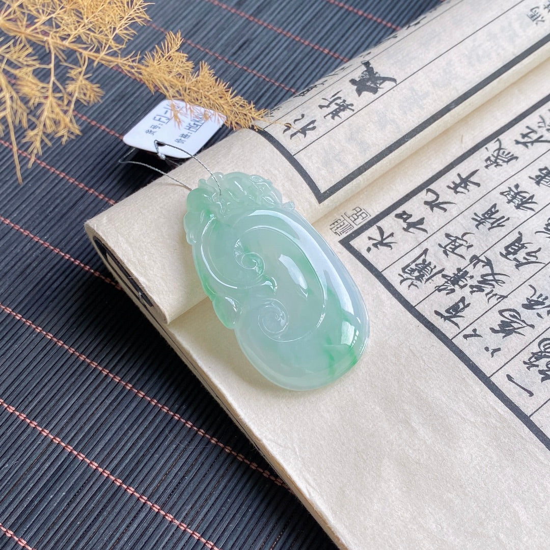 Green Veined Jadeite Ruyi Pendant