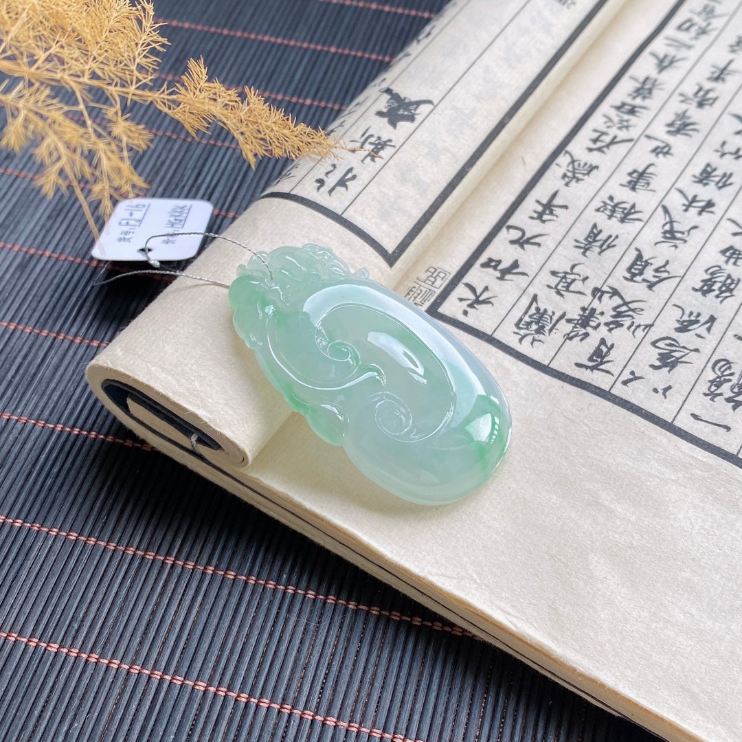 Green Veined Jadeite Ruyi Pendant