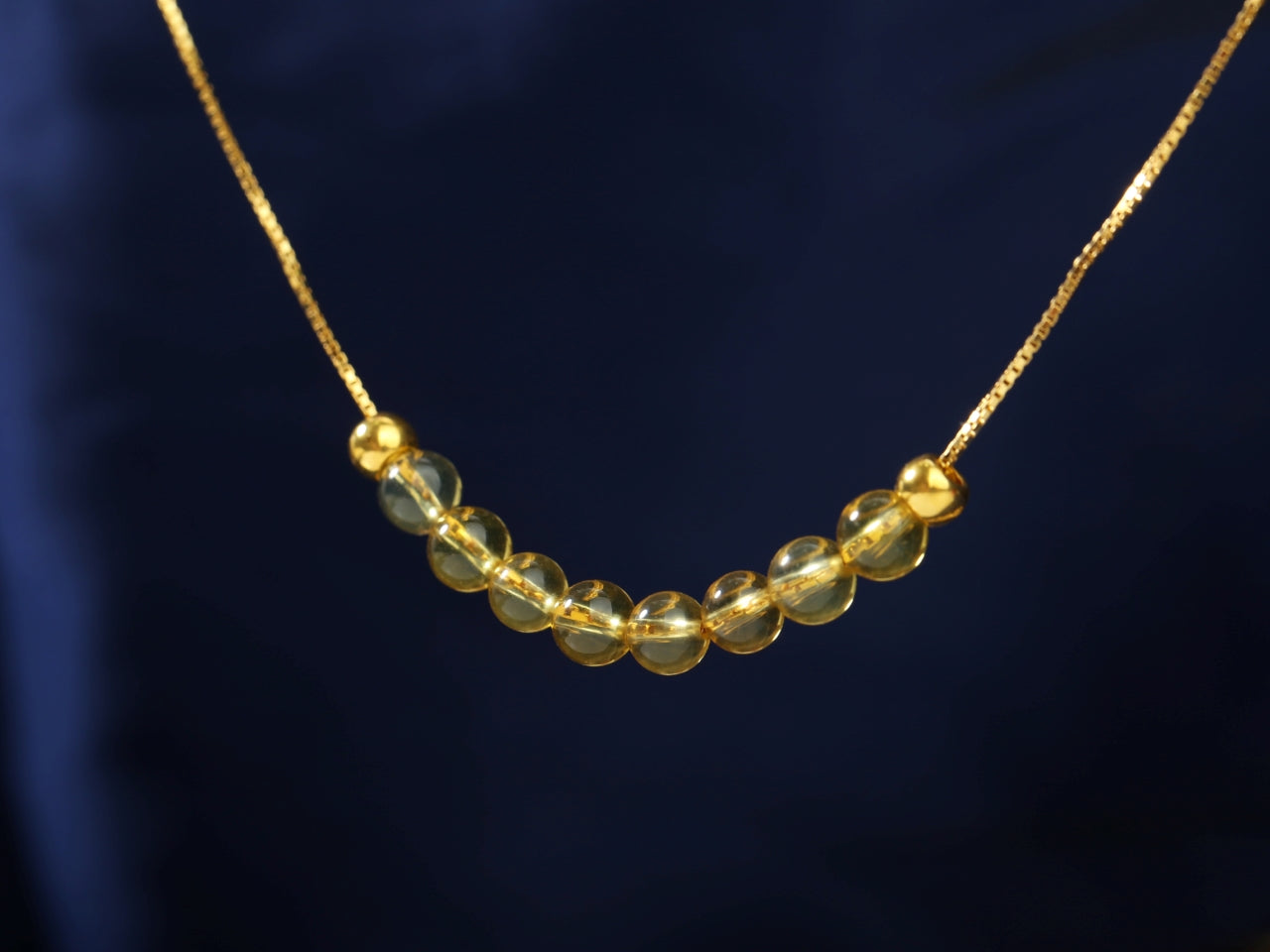 Solid Gold Blue Amber Necklace