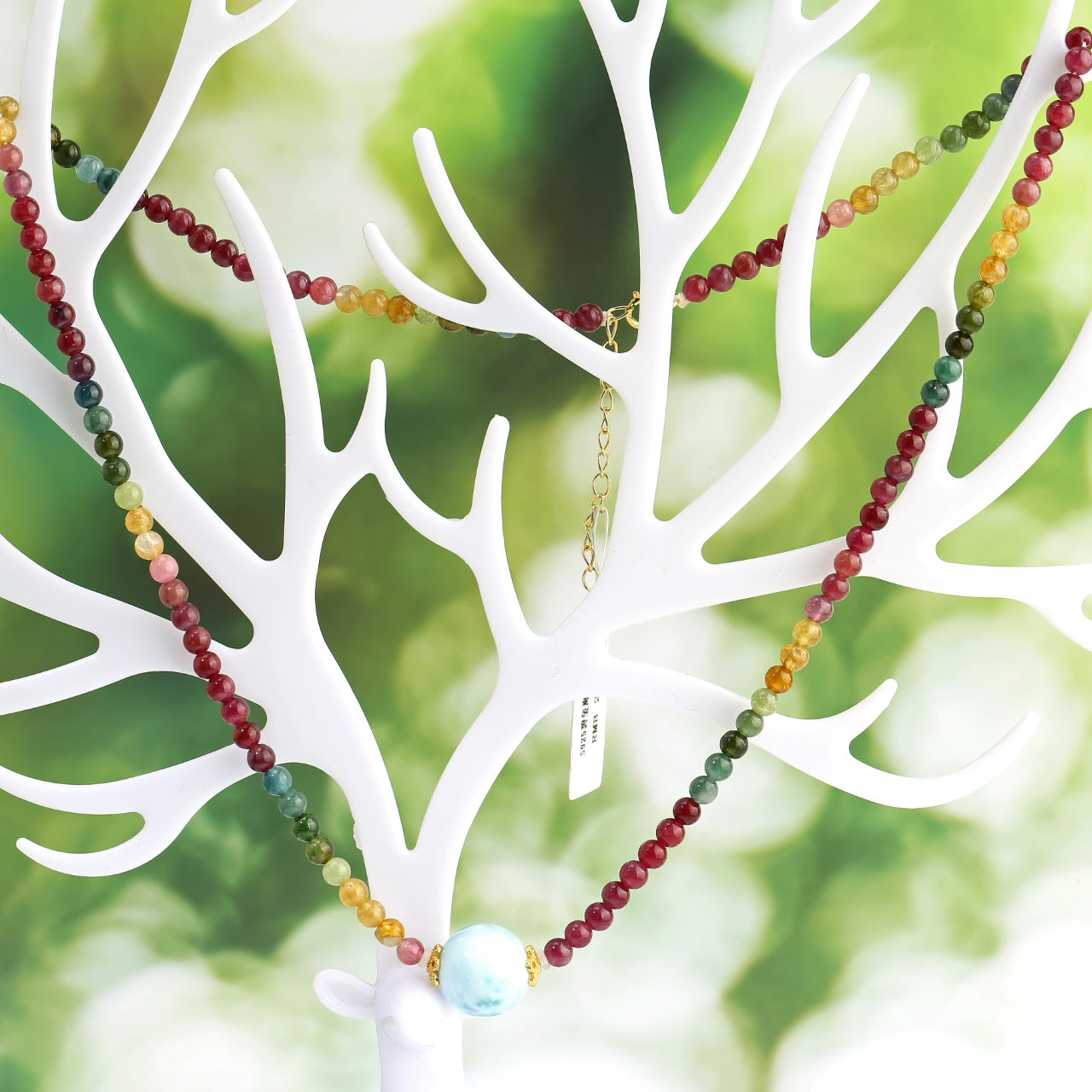 S925 Silver Tourmaline and Larimar Necklace