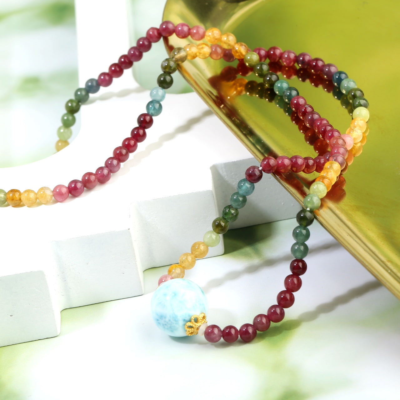 S925 Silver Tourmaline and Larimar Necklace