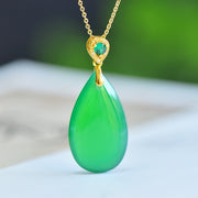 Inlaid Green Chalcedony "Water Drop" Pendant