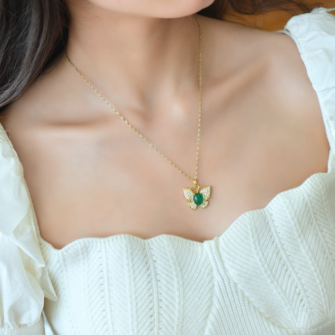 Inlaid Green Chalcedony Pendant