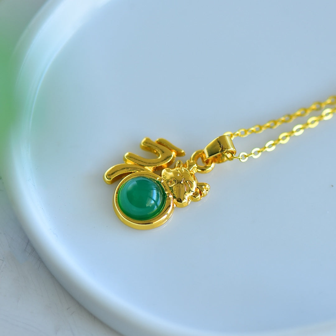 Inlaid Green Chalcedony Pendant