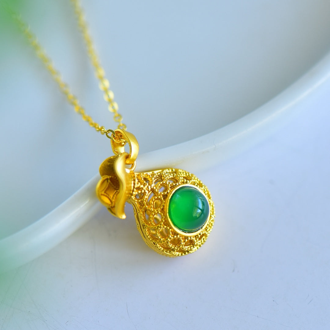 Inlaid Green Chalcedony Pendant