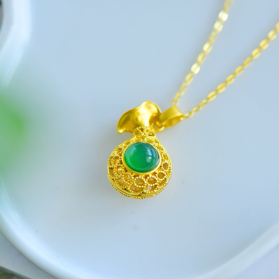 Inlaid Green Chalcedony Pendant