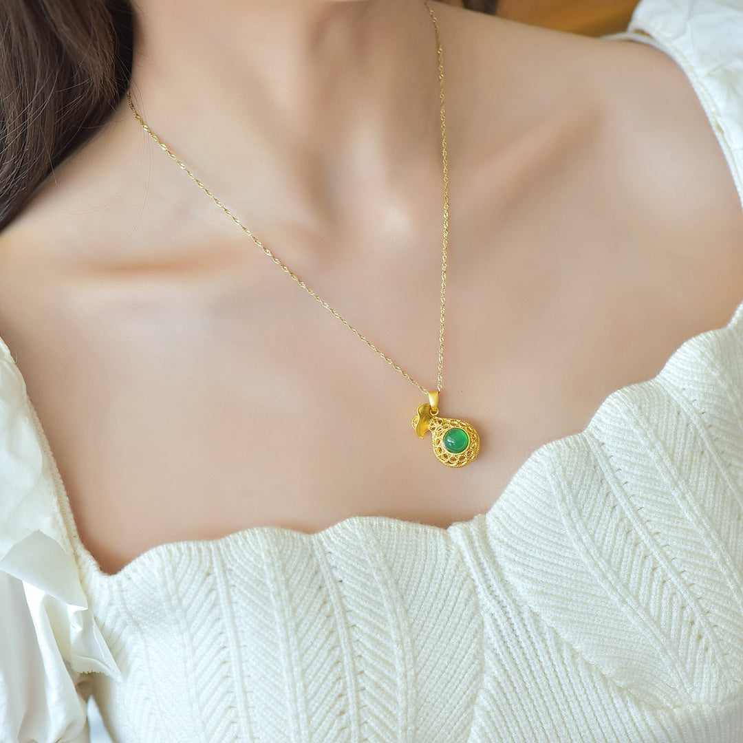 Inlaid Green Chalcedony Pendant