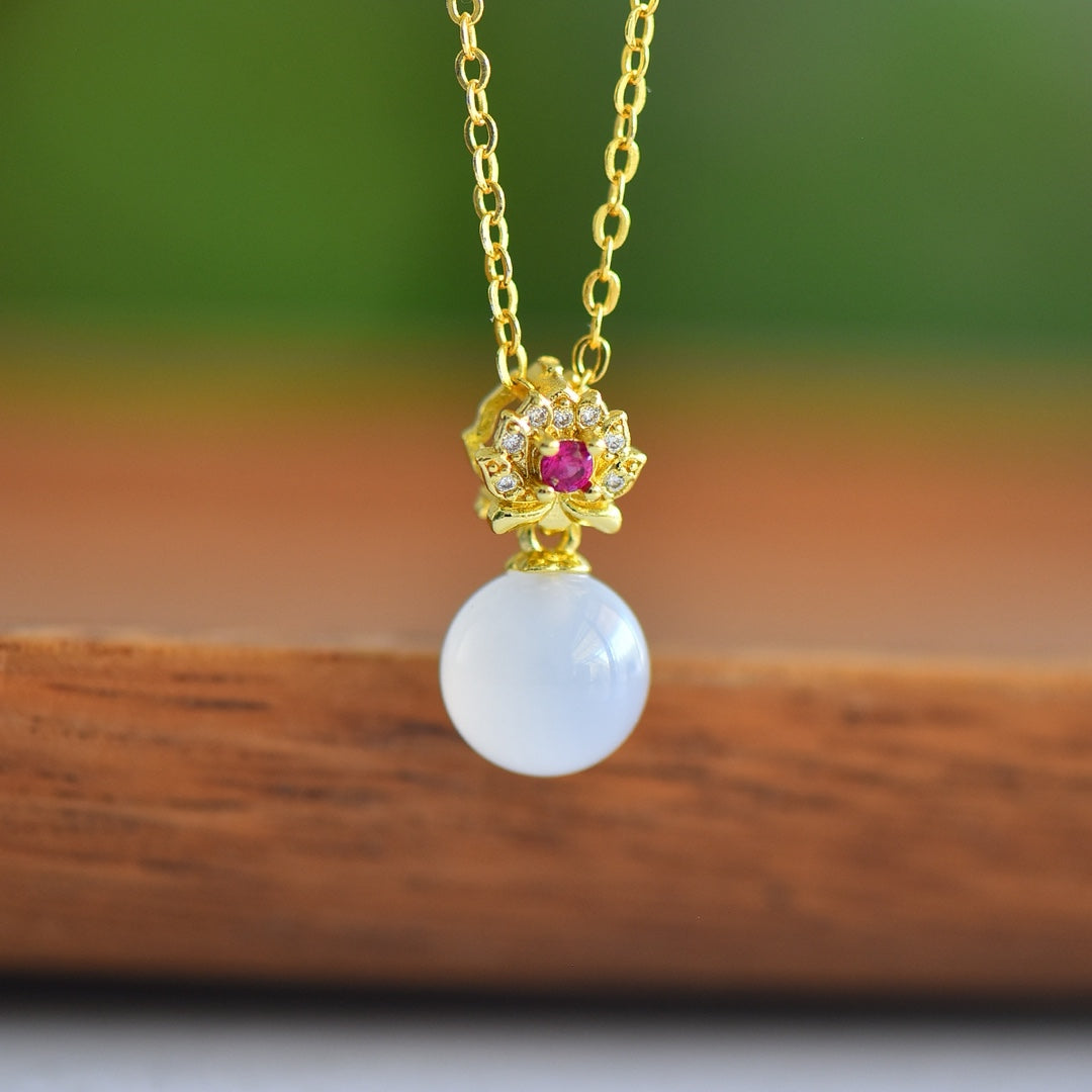 Inlaid White Chalcedony Pendant