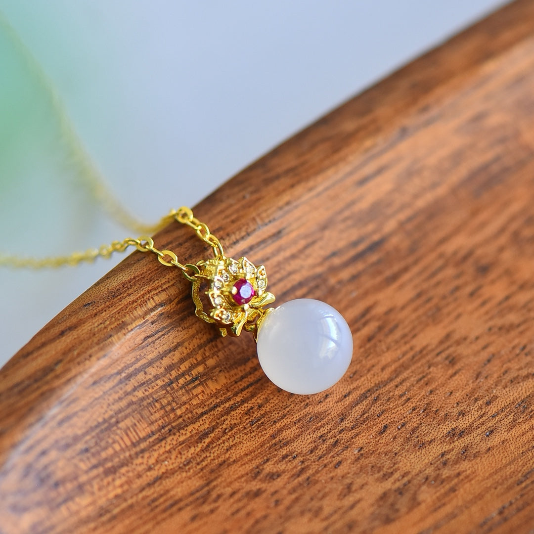 Inlaid White Chalcedony Pendant