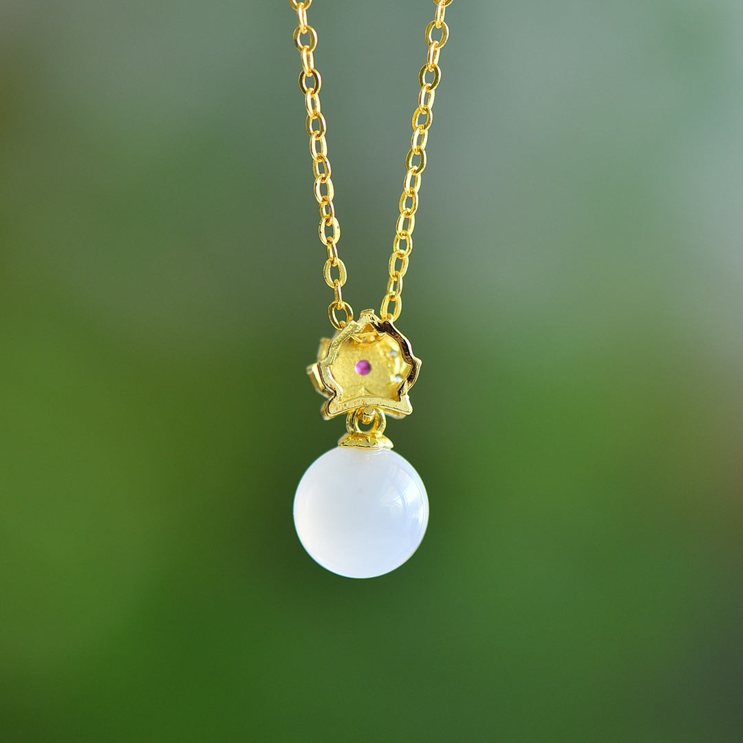 Inlaid White Chalcedony Pendant