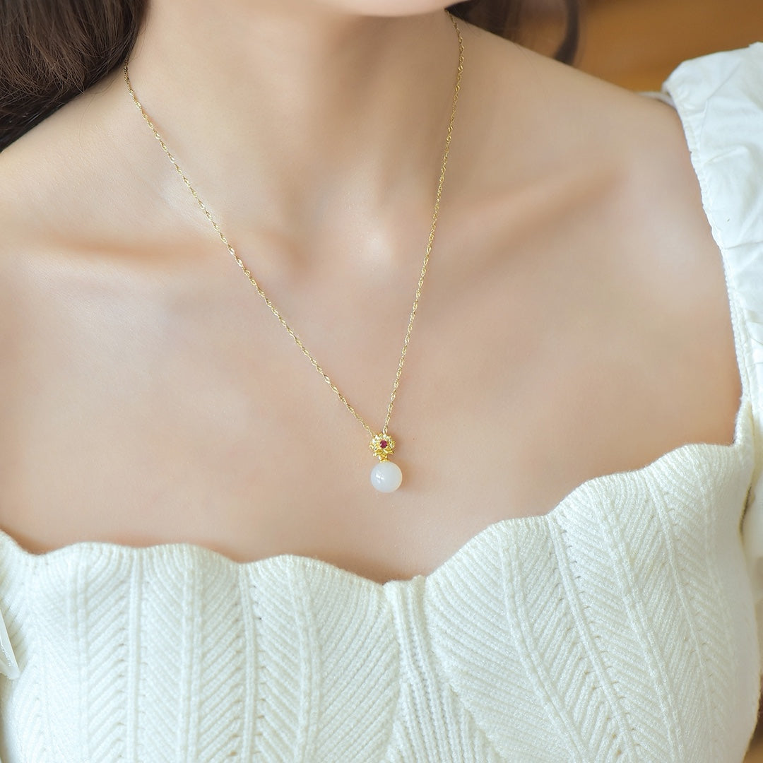 Inlaid White Chalcedony Pendant