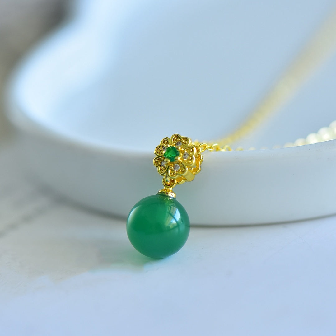 Inlaid Green Chalcedony Pendant