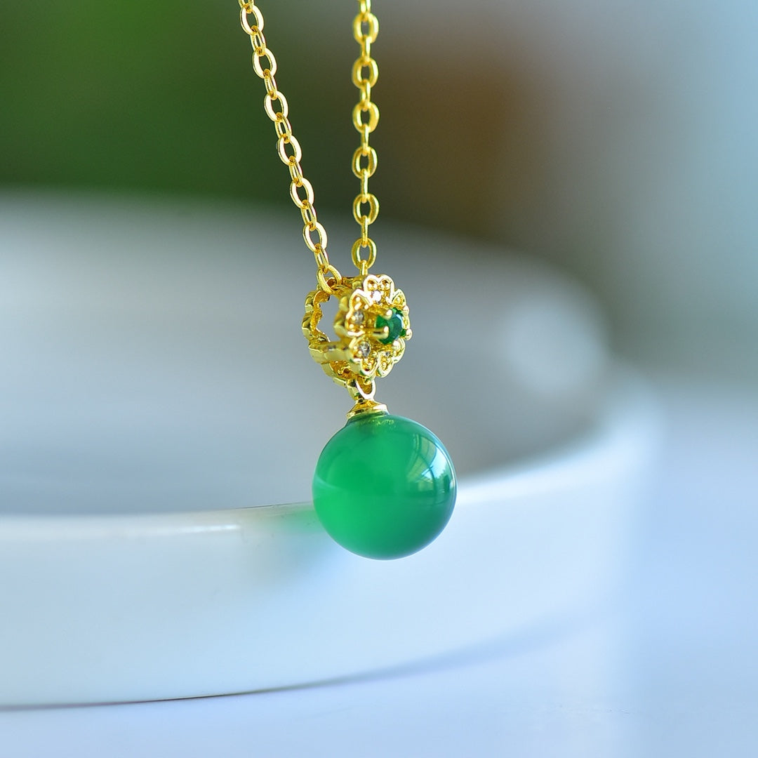 Inlaid Green Chalcedony Pendant