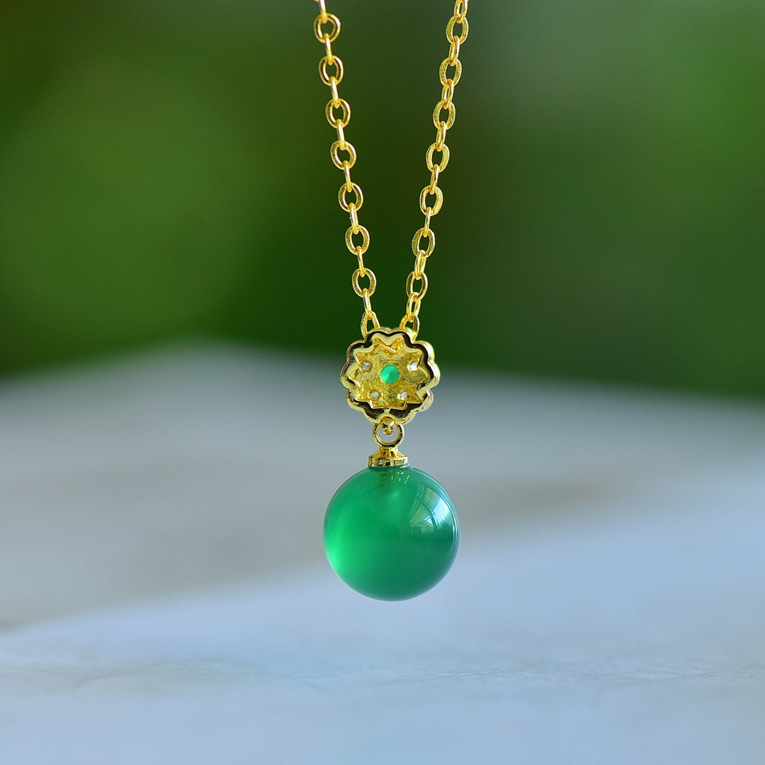 Inlaid Green Chalcedony Pendant