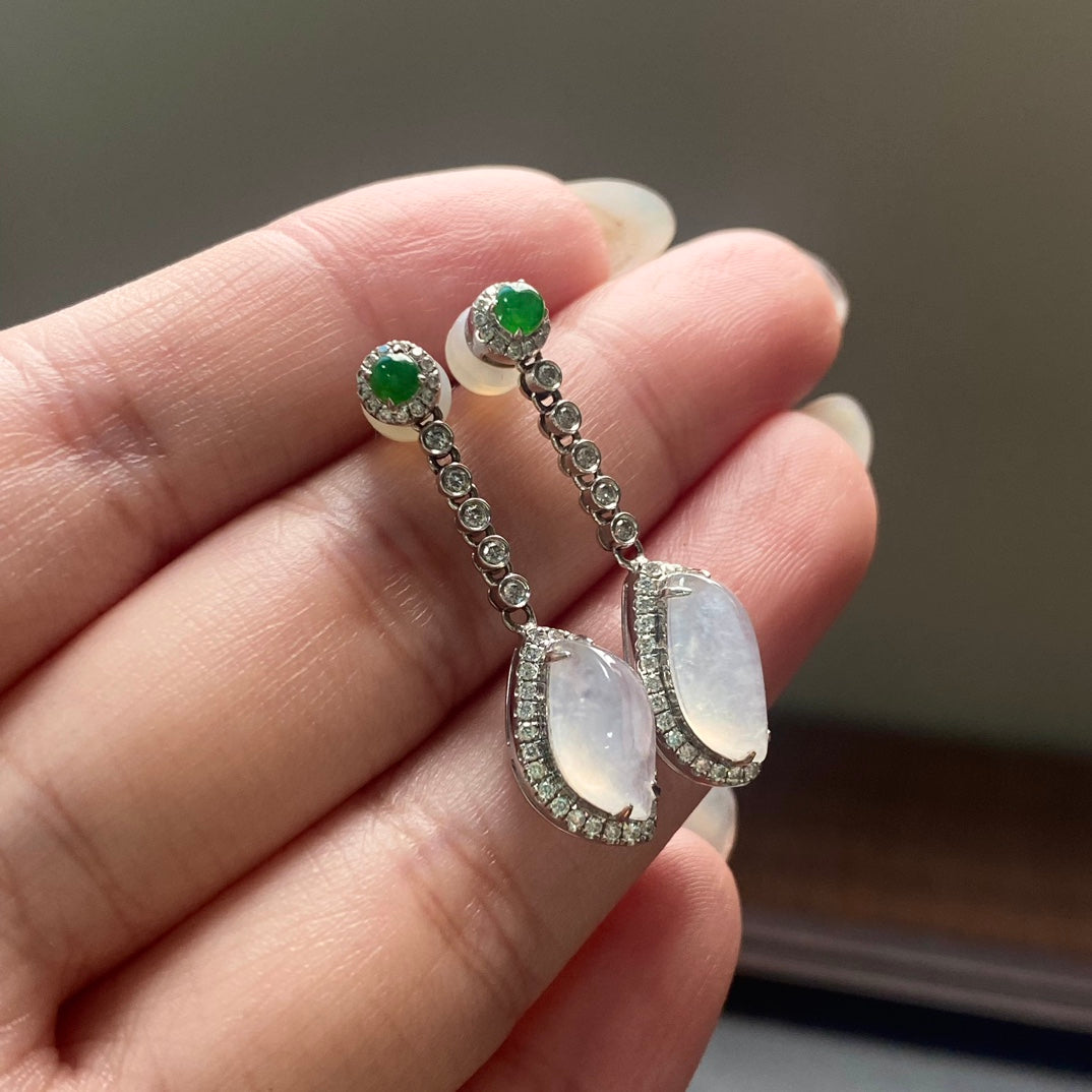 18K White Icy Jadeite Earrings