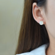 Inlaid White Nephrite Jade Stud Earrings &nbsp;