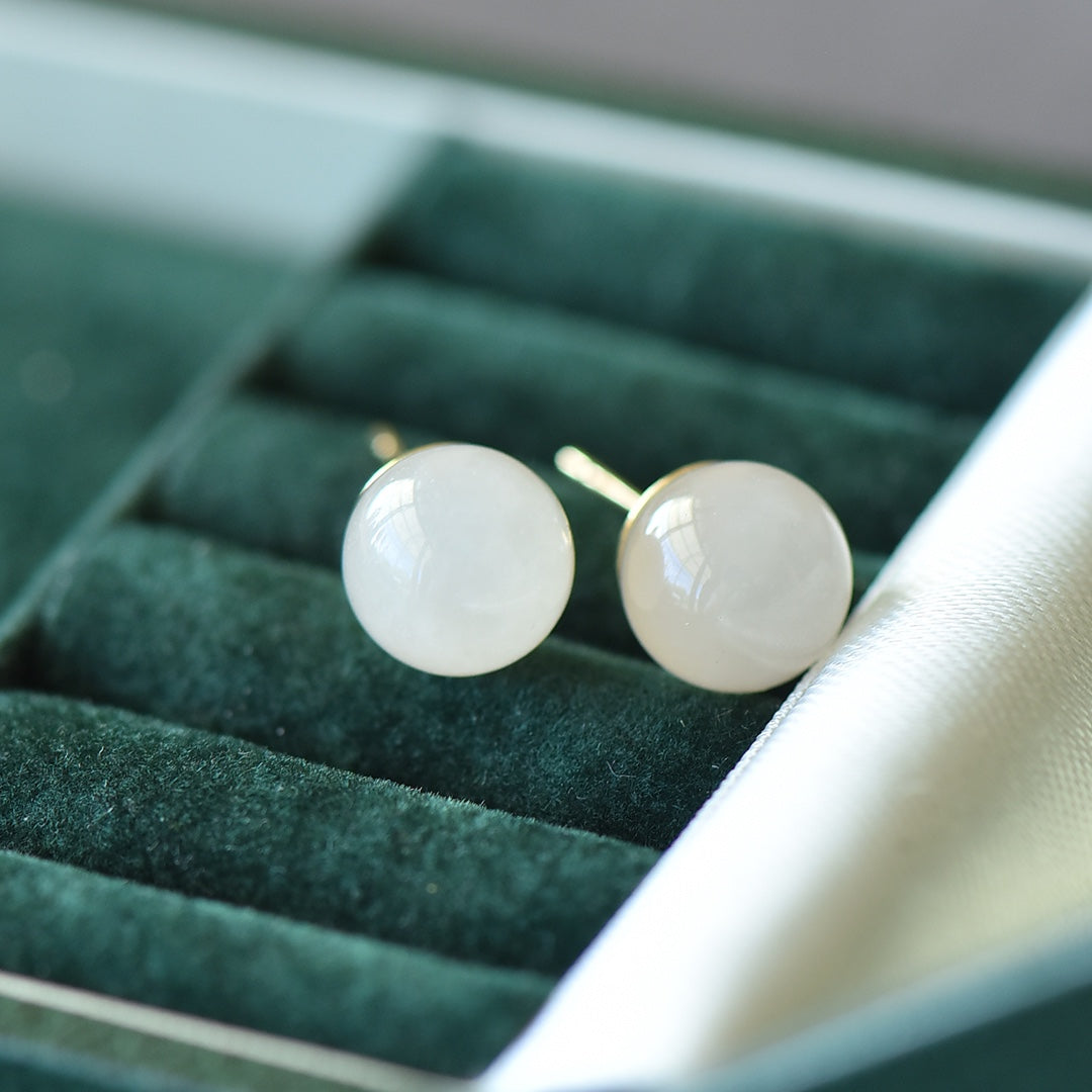 Inlaid White Nephrite Jade Stud Earrings &nbsp;
