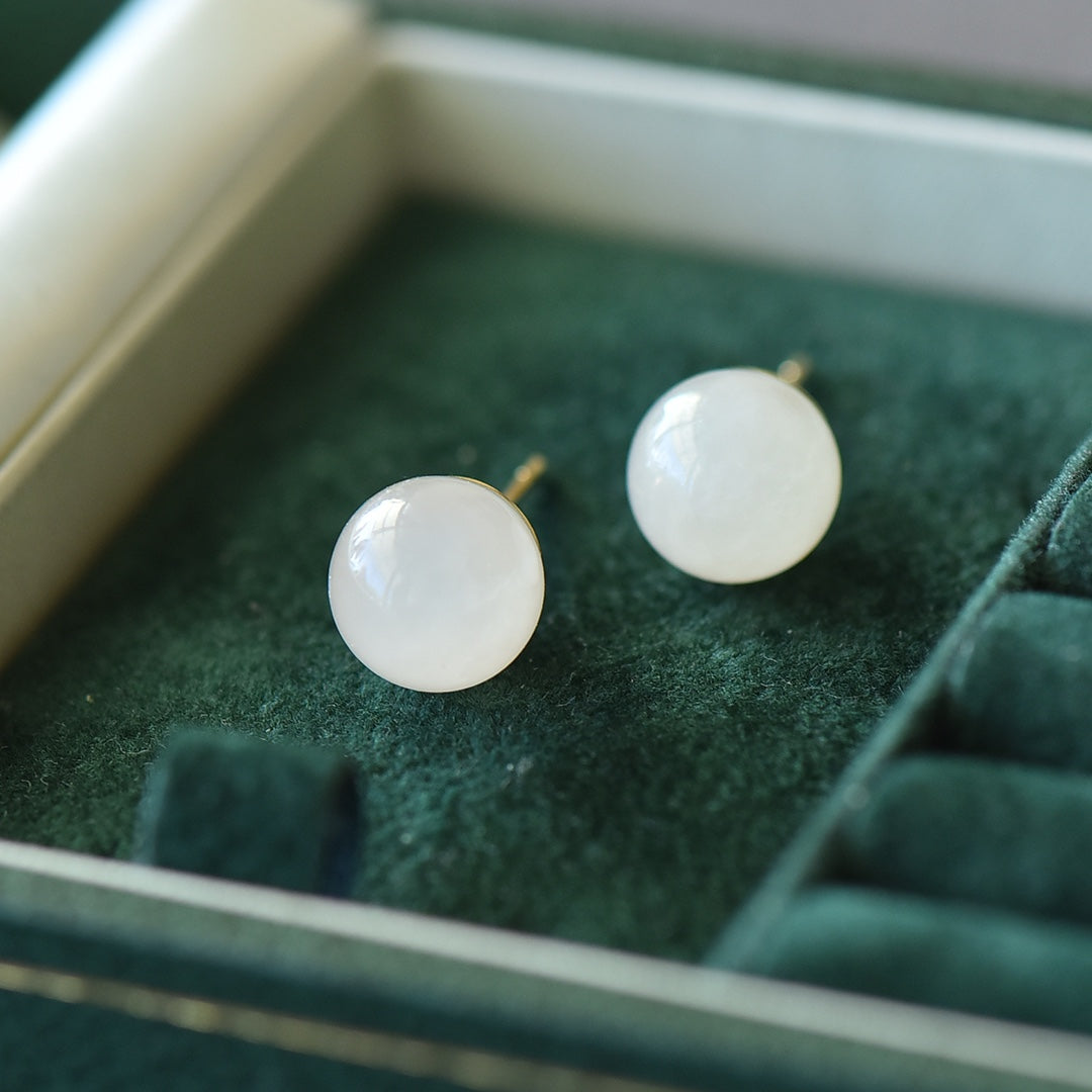 Inlaid White Nephrite Jade Stud Earrings &nbsp;