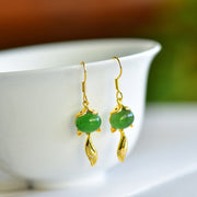 White Nephrite Jade Cabochon Fox Dangle Earrings