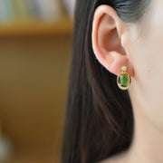 White Nephrite Jade Cabochon Exquisite Dangle Earrings &nbsp;
