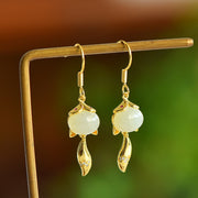 Natural Nephrite Jade Cabochon Fox Dangle Earrings &nbsp;