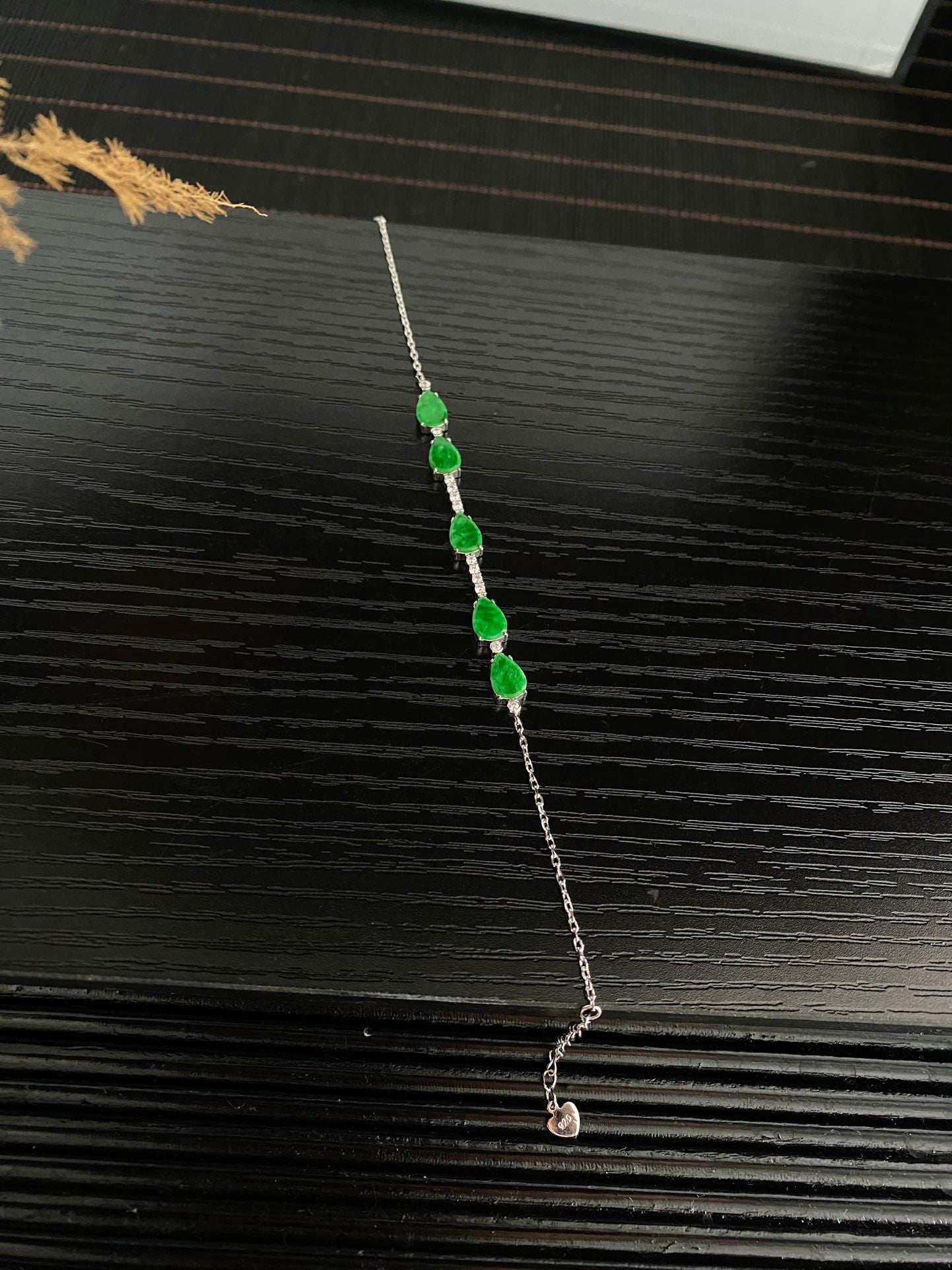 S925 Sterling Silver Full-Green Water Drop Bracelet