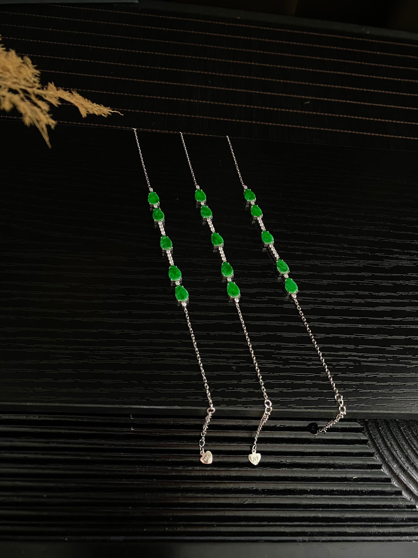 S925 Sterling Silver Full-Green Water Drop Bracelet