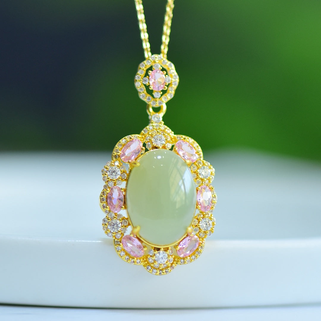 Inlaid Hetian Jade Cabochon Pendant