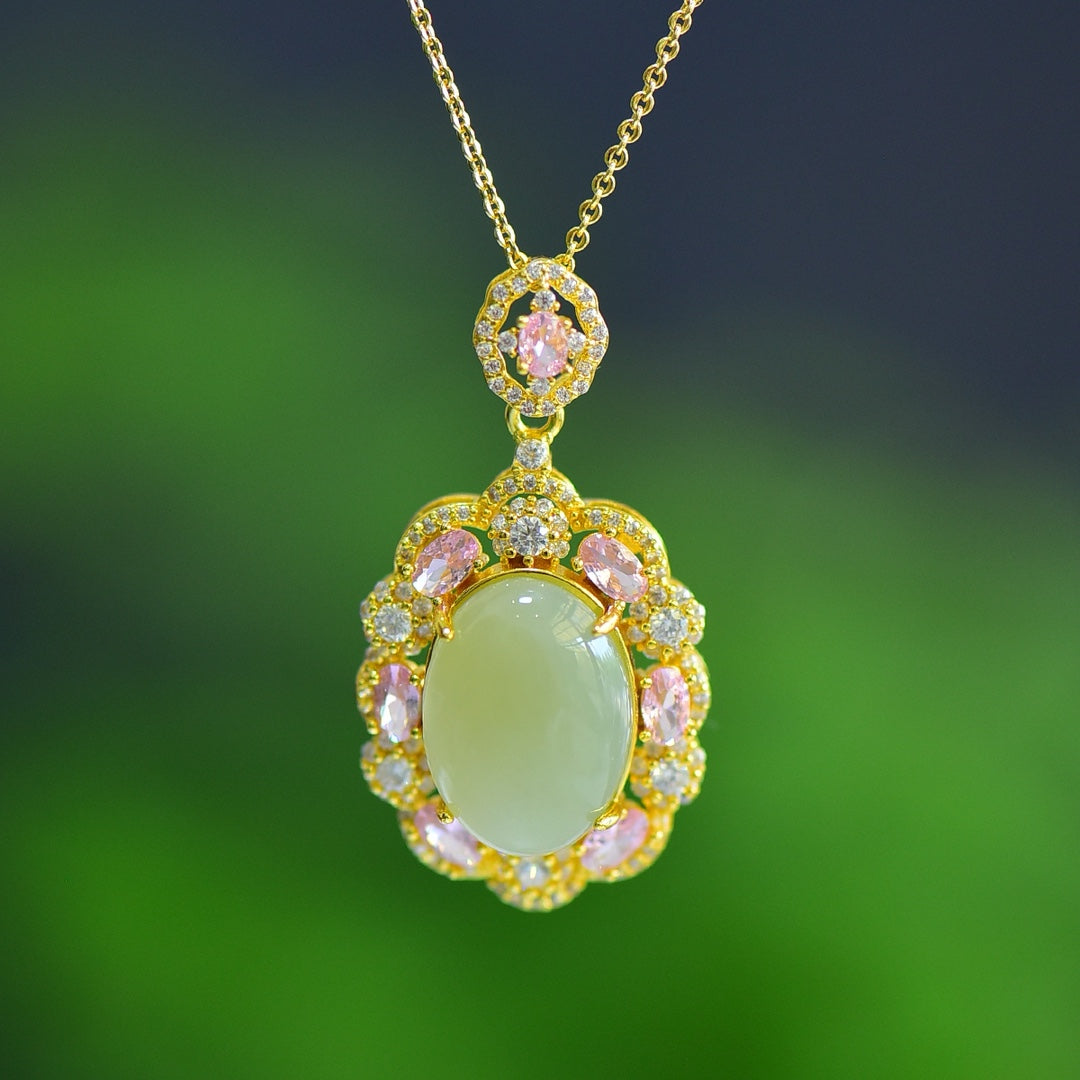 Inlaid Hetian Jade Cabochon Pendant