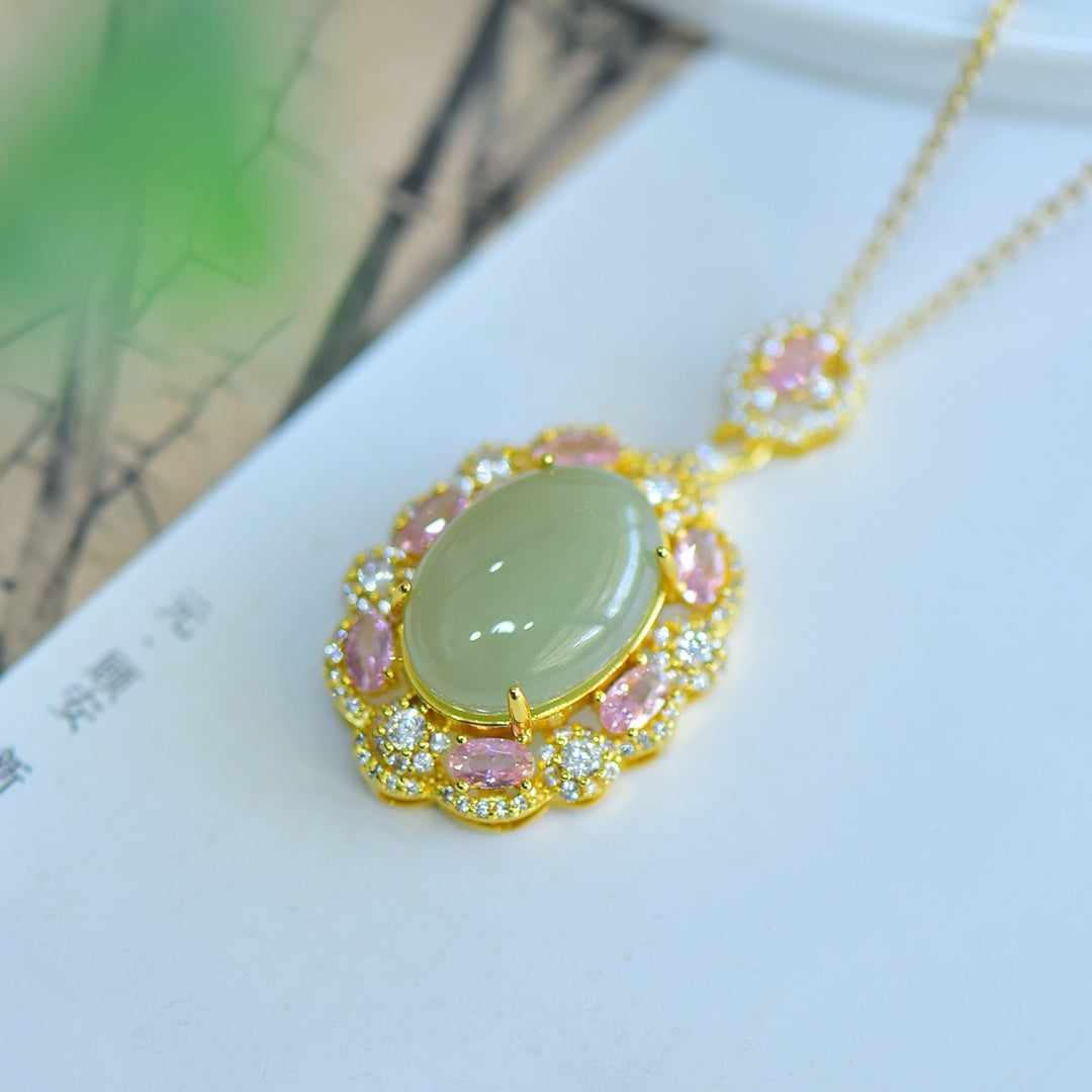 Inlaid Hetian Jade Cabochon Pendant
