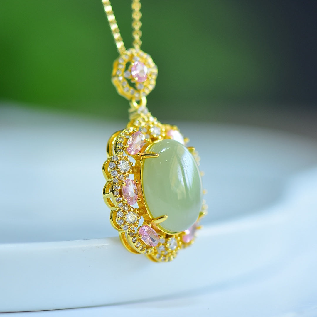 Inlaid Hetian Jade Cabochon Pendant