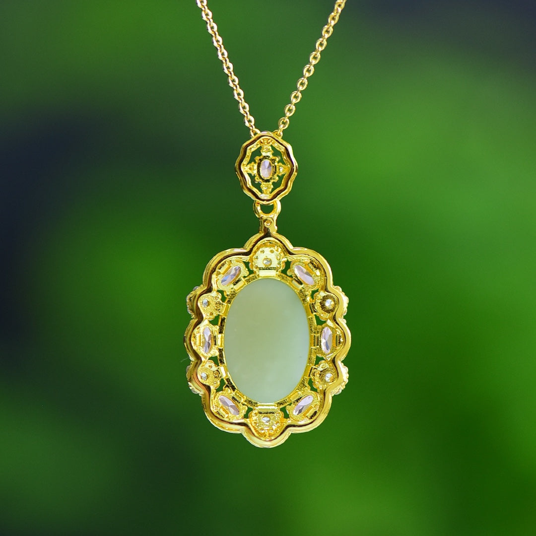 Inlaid Hetian Jade Cabochon Pendant
