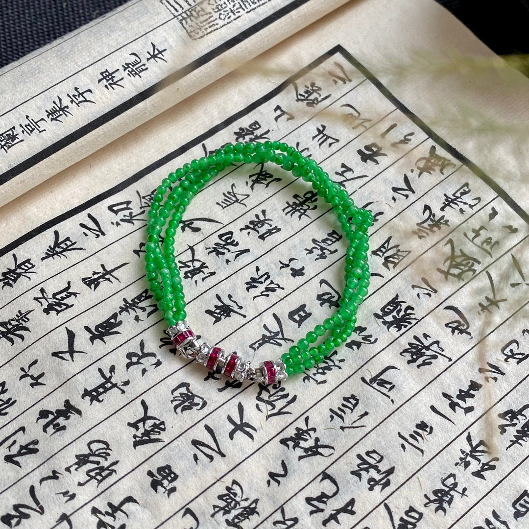 Jadeite Vivid Green Tiny Bead Bracelet