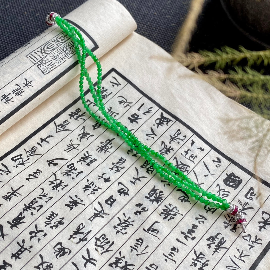 Jadeite Vivid Green Tiny Bead Bracelet