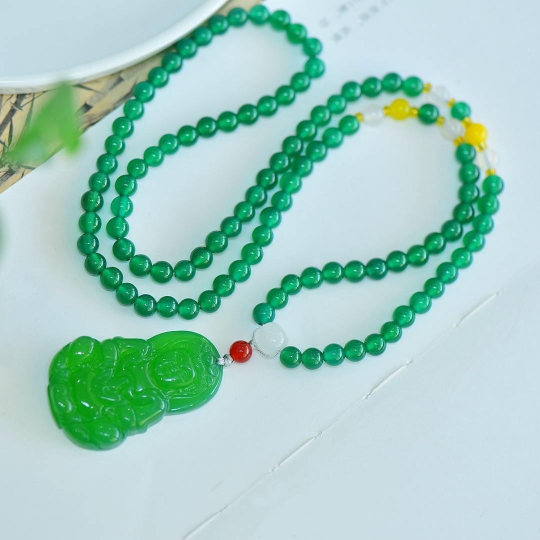 : Exquisite Green Agate Guanyin Pendant