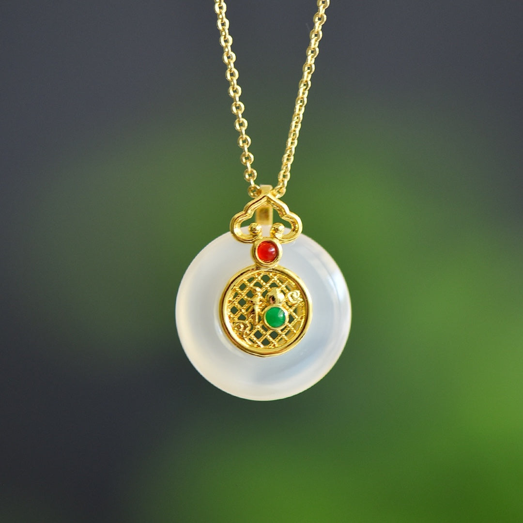 Inlaid White Chalcedony Peace Ring Pendan