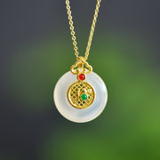 Inlaid White Chalcedony Peace Ring Pendan