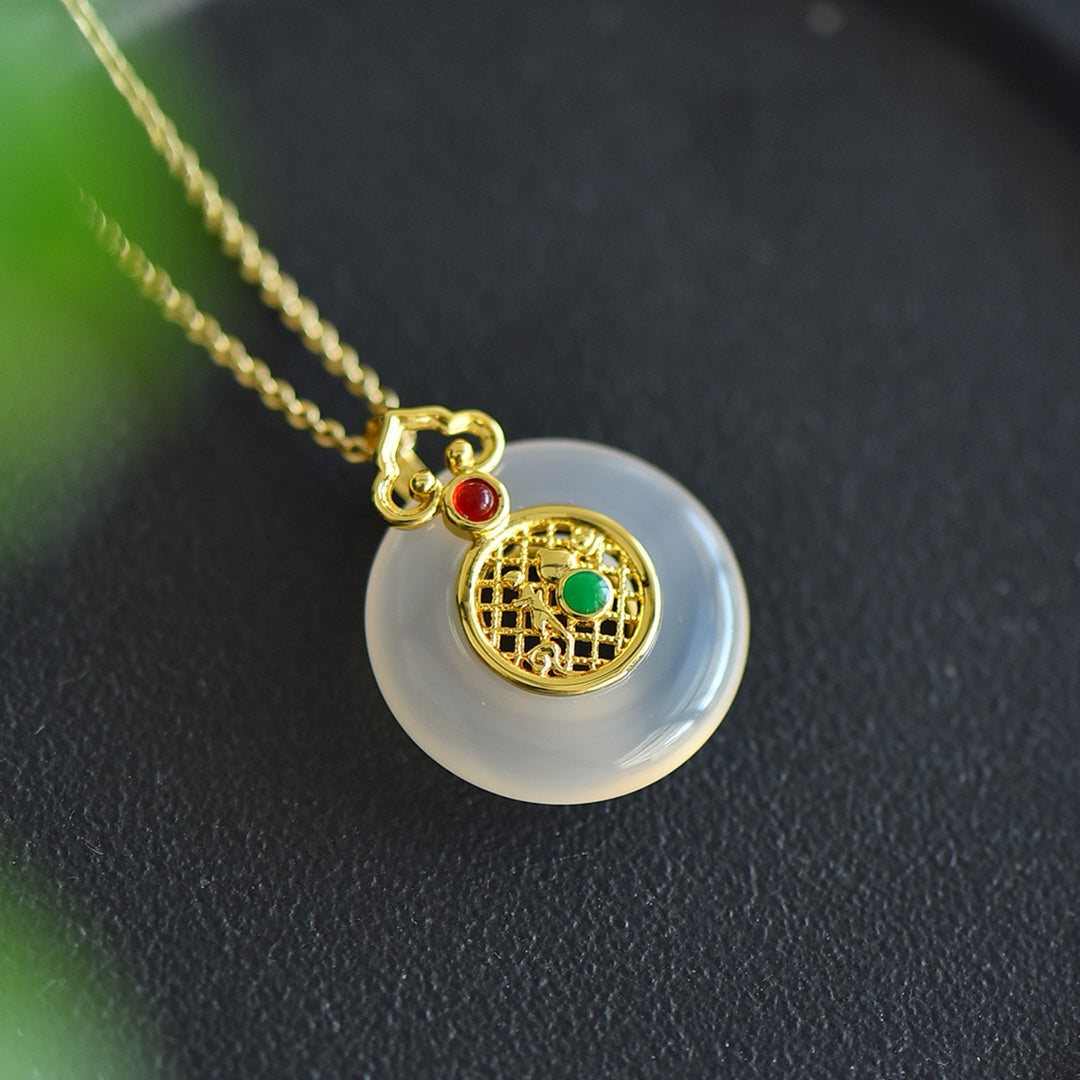 Inlaid White Chalcedony Peace Ring Pendan