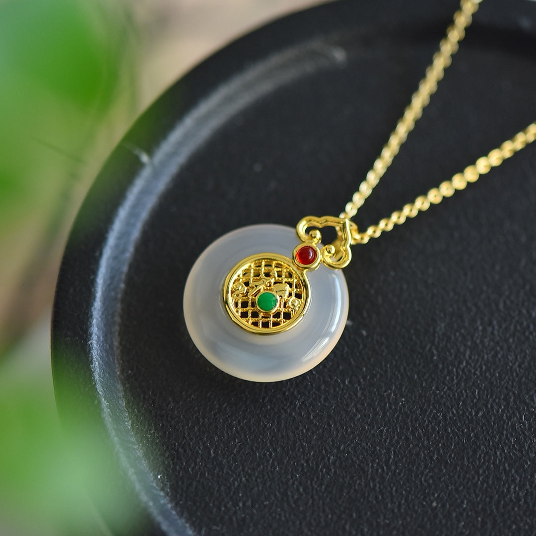Inlaid White Chalcedony Peace Ring Pendan