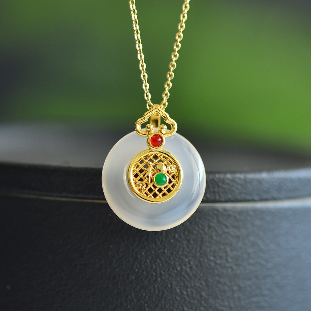 Inlaid White Chalcedony Peace Ring Pendan
