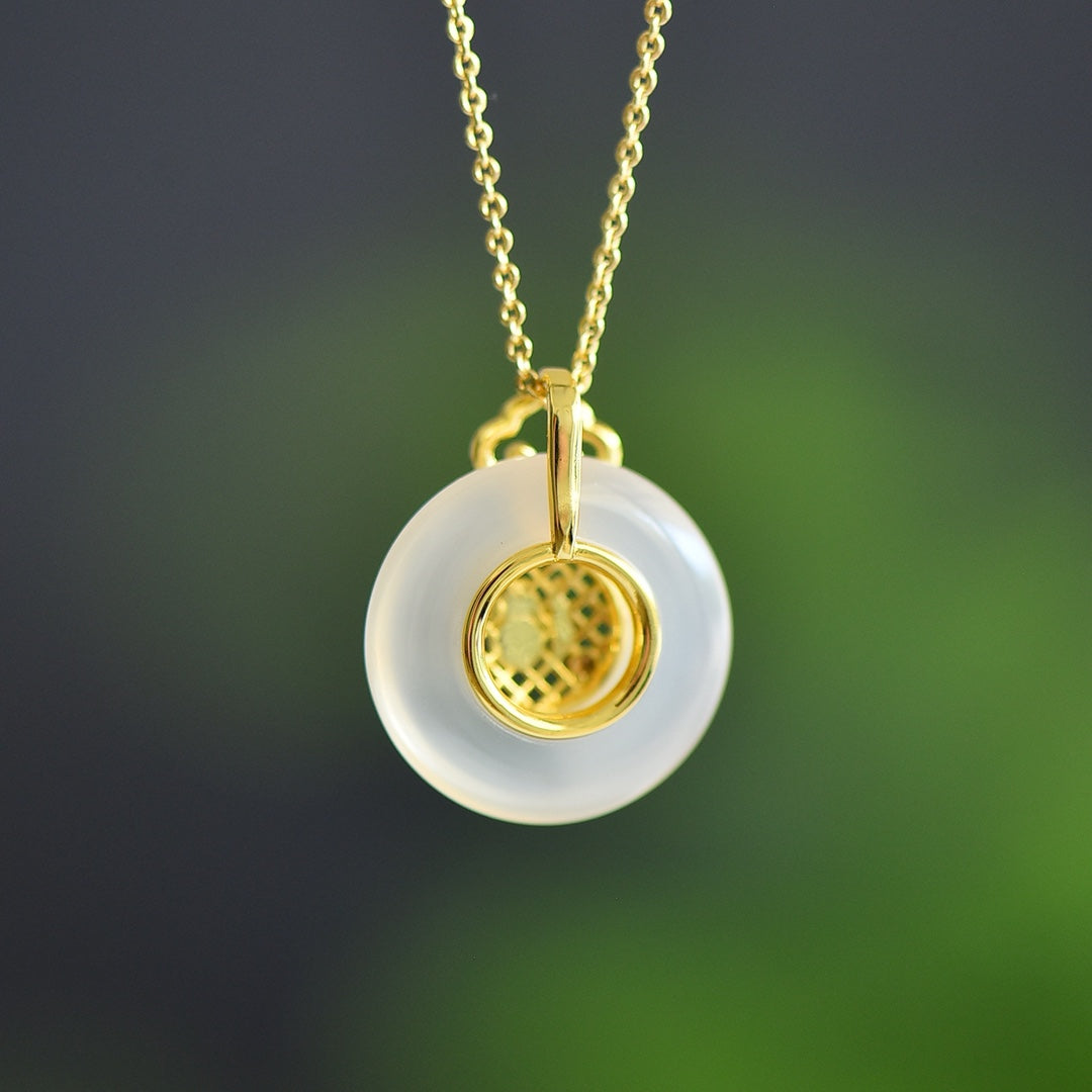 Inlaid White Chalcedony Peace Ring Pendan