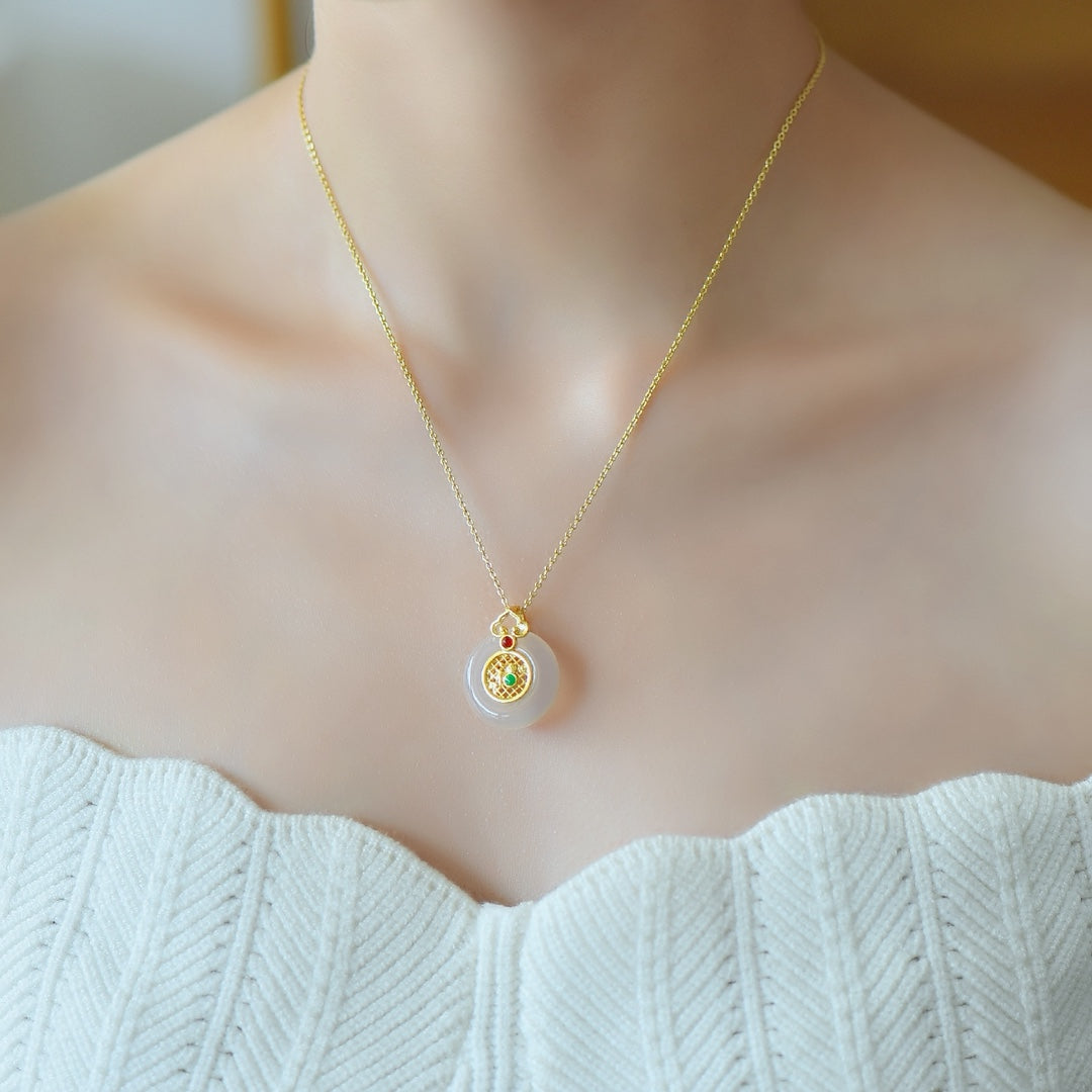 Inlaid White Chalcedony Peace Ring Pendan