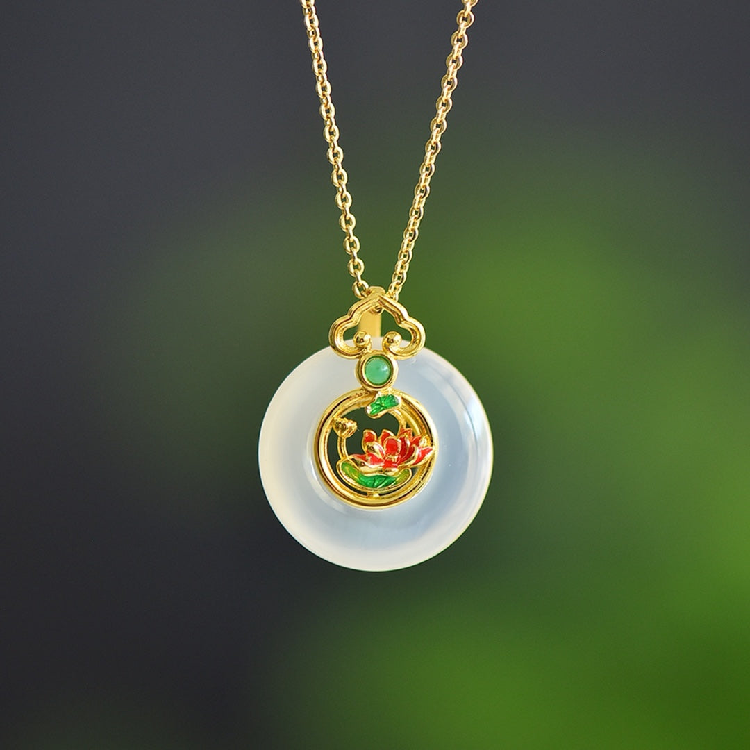 Inlaid White Chalcedony Peace Circle Pendant