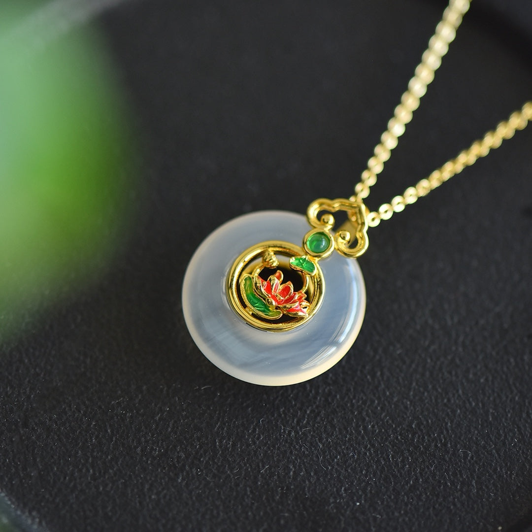 Inlaid White Chalcedony Peace Circle Pendant
