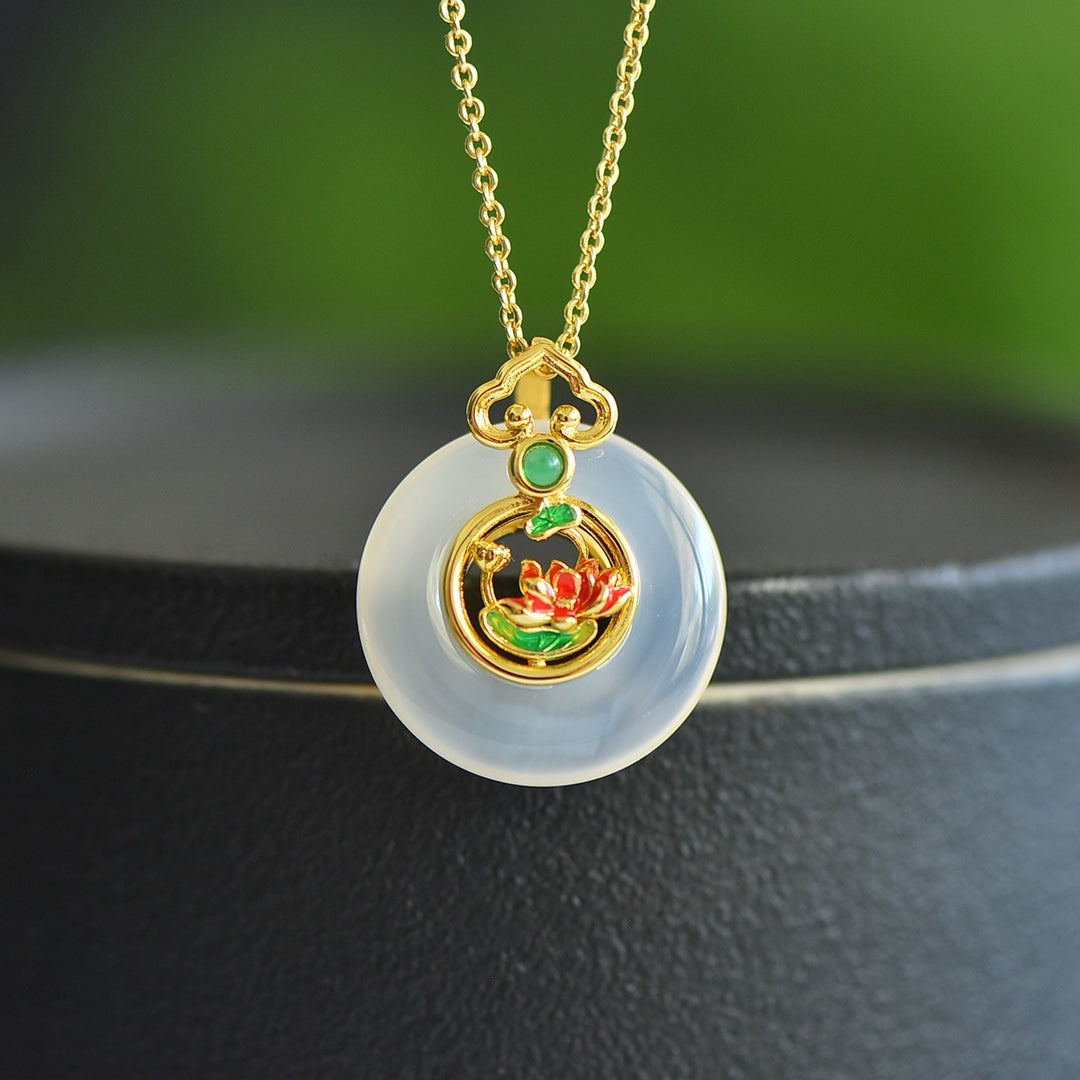 Inlaid White Chalcedony Peace Circle Pendant